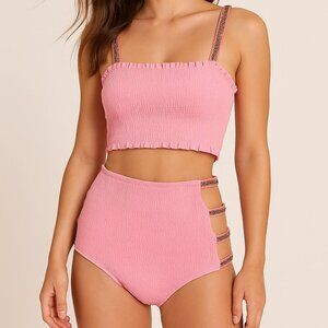 Pitusa Pink Smocked Two Piece Matching Set Size M Medium Made in Peru Resortwear